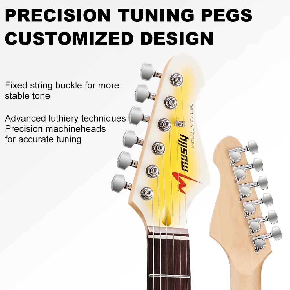 39in Electric Guitar Kit, Full Size Beginner Electric Guitar Starter Kit, Solid Body HSS Pickup with Guitar Strap, Cable, Picks, Strings (LemonBurst)