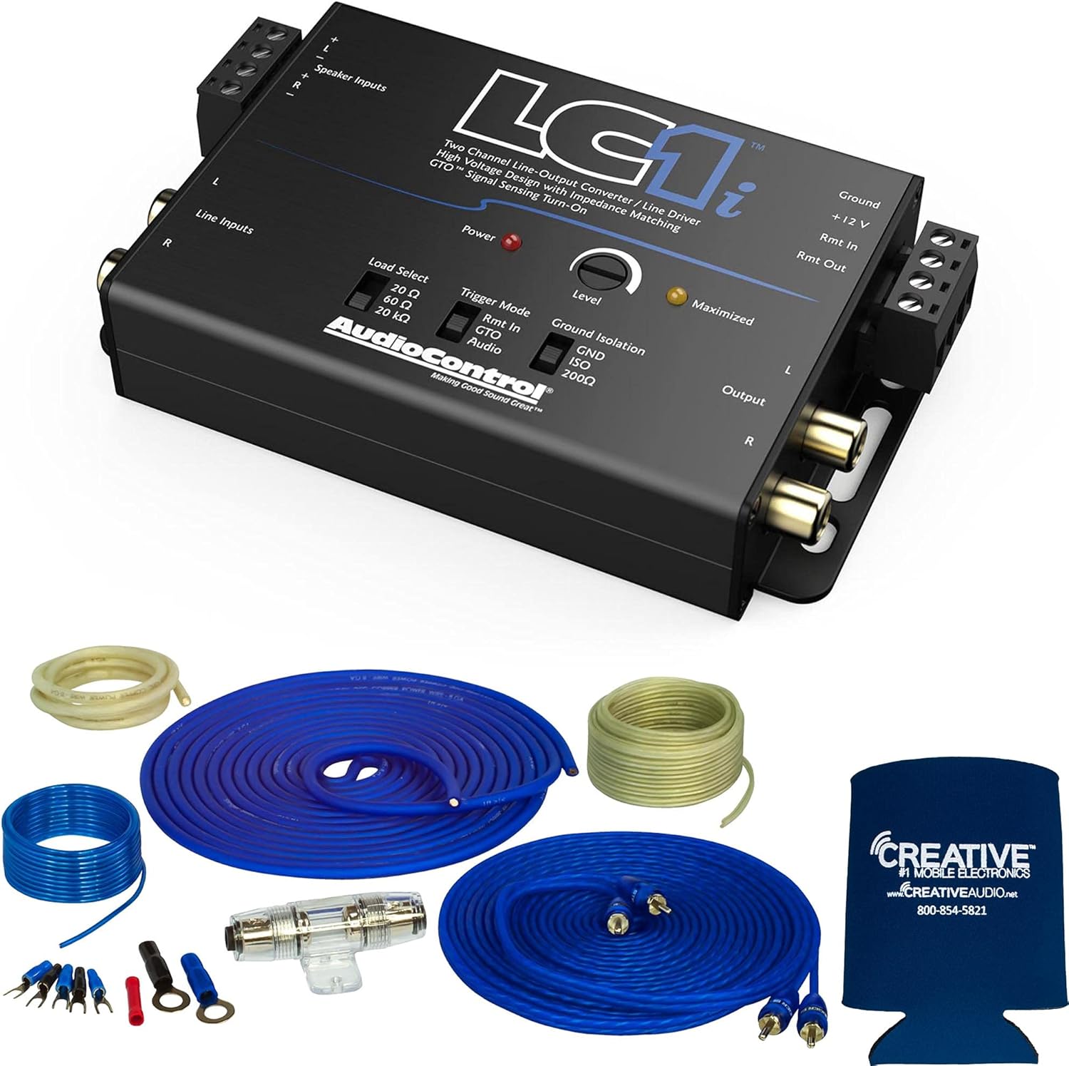 STINGER SS600XS 8GA Copper 600W Amplifier Wiring Kit with LC1i 2-Channel Line Output Converter/Line Driver, 8 AWG