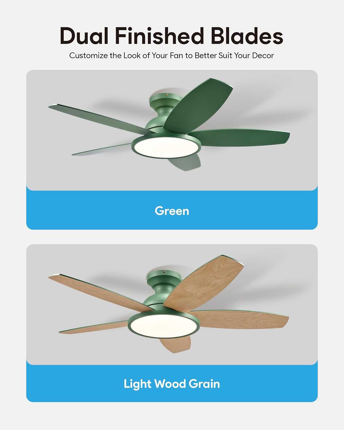 VONLUCE Ceiling Fans with Lights, 42 Inch Ceiling Fan and Remote, Full-spectrum LED Light, 3CCT, 6-Speeds Noiseless Reversible DC Motor, Modern Flush Mount Ceiling Fan for Farmhouse Bedroom Indoor