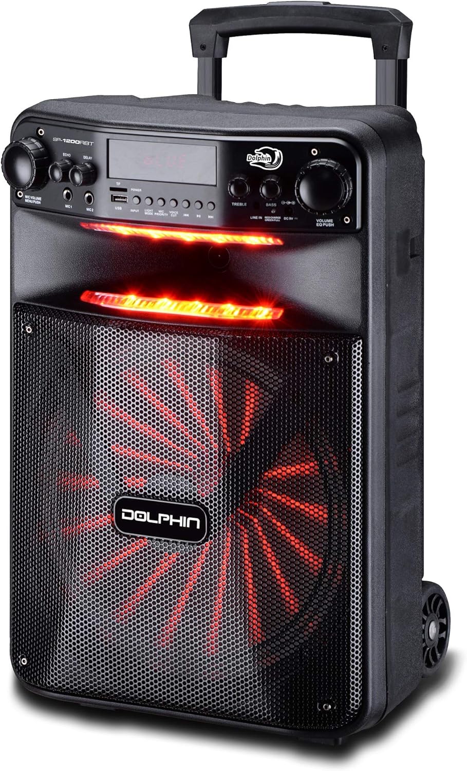Dolphin SP-1200RBT Portable Party Bluetooh Speaker w/Remote Control and Sound Activated LED Light Show, 12