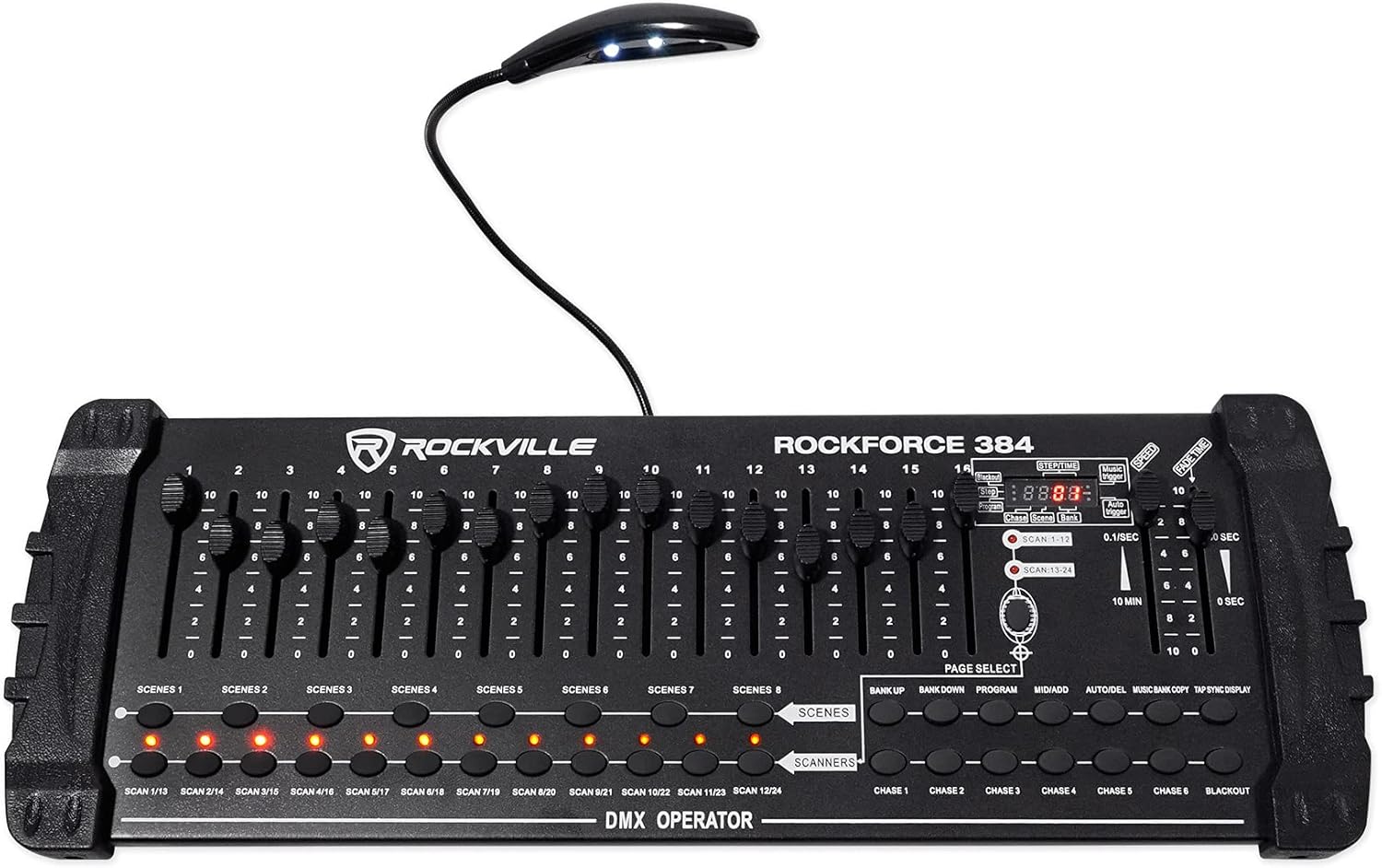 Rockville ROCKFORCE Bundle: 384 Channel DMX Light/Fog Controller with MIDI Control, RRB40 4U Rack Bag with 12
