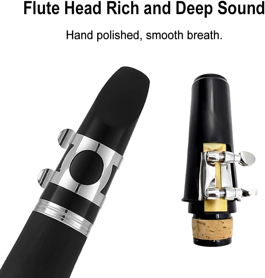 Bb Clarinet for Beginners & Students – Professional B Flat Clarinet 17 Keys with Ebonite Body, Nickel-Plated Keys, 2 Barrels, Cleaning Cloth & Gloves, Carrying Case