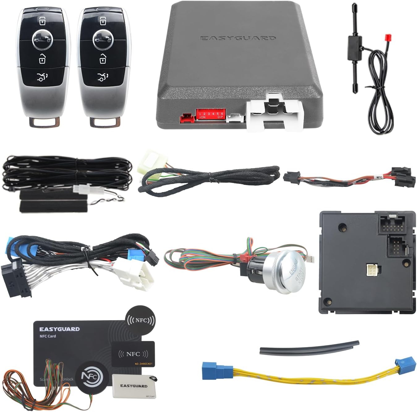 EASYGUARD PKE Remote Starter Push Button kit fit for Key Start Mercedes Benz 13-15 ML W166/GL /16-18 GLS /12-18 GLA/CLA C117/12-16 B / BJ90 /13-18 G Class (Chrome Plated Steering) /11-15 A Class