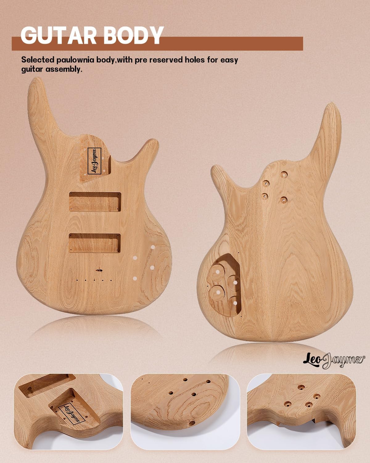 Leo Jaymz DIY Electric Bass Guitar Kits -Roasted Ash Body,Roasted Maple Neck and Ebony Fingerboard - Fully Components Included (IB 4Strings)