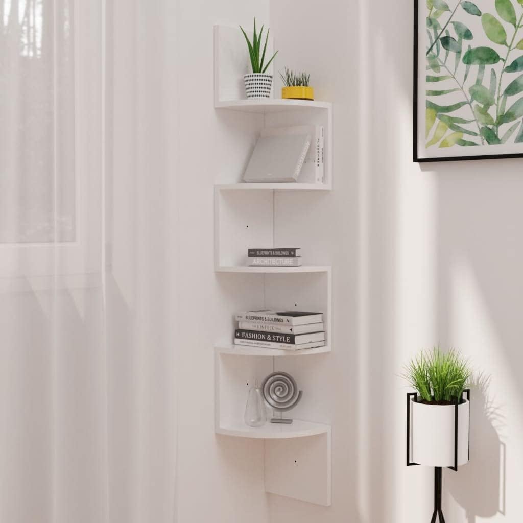 Wall Mount Floating Corner Shelf, 5-Tier Radial Wall Shelves, Easy to Install Tiered Wall Storage Organizer for Bedrooms, Bathrooms, Kitchen, Offices and Living Rooms - High Gloss White