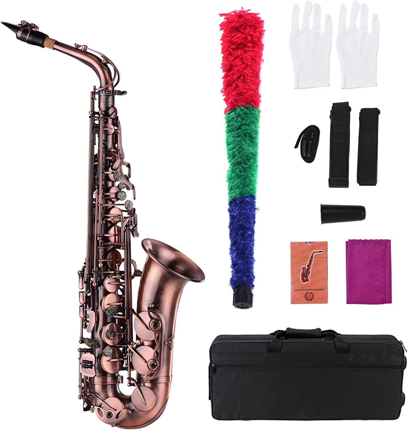 Professional Saxophone High Grade Red Bronze Bent EB Alto Saxophone E-Flat Sax Carved Pattern Woodwind Instrument with Carry Case Gloves Brass Sax Beginners Kit