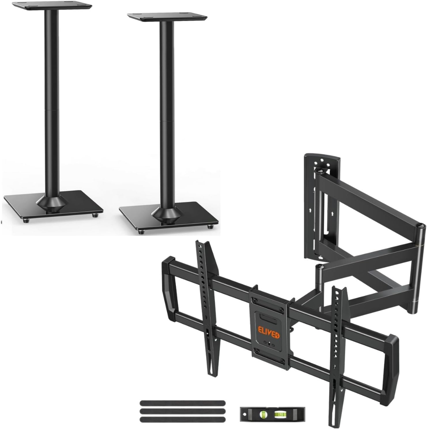 ELIVED Universal Speaker Stand Pair, Long Arm TV Wall Mount for Most 32-75 Inch TVs, 37.9 Inch Long Extension Corner TV Mount