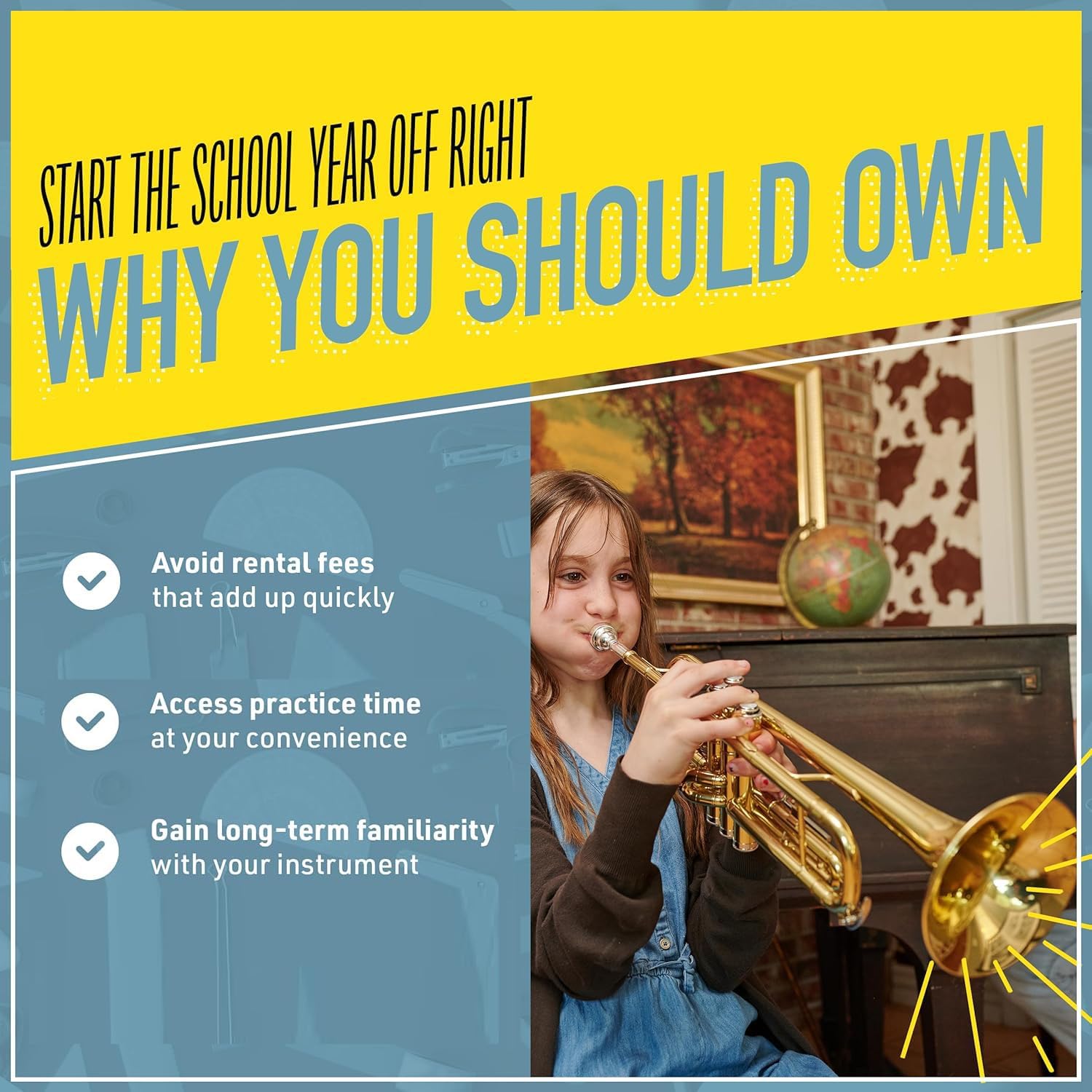 Mendini By Cecilio Bb Standard Trumpet Set for Beginners - Brass Student Trumpet Instrument with Hard Case, 7C Mouthpiece, Valve Oil, Cleaning Cloth, Gloves (Gold)