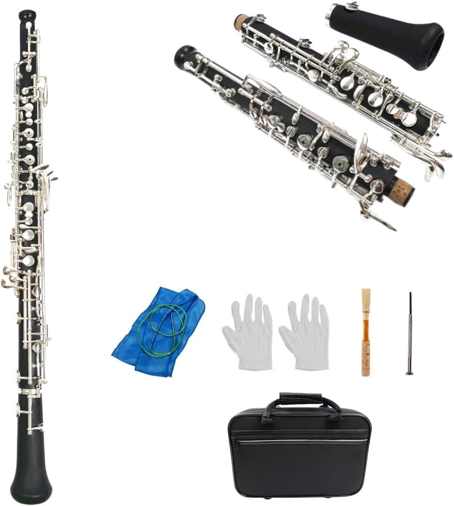 Professional C Key Oboe Semi-automatic Style Woodwind Instrument with Oboe Reed Gloves Leather Case Carry Bag