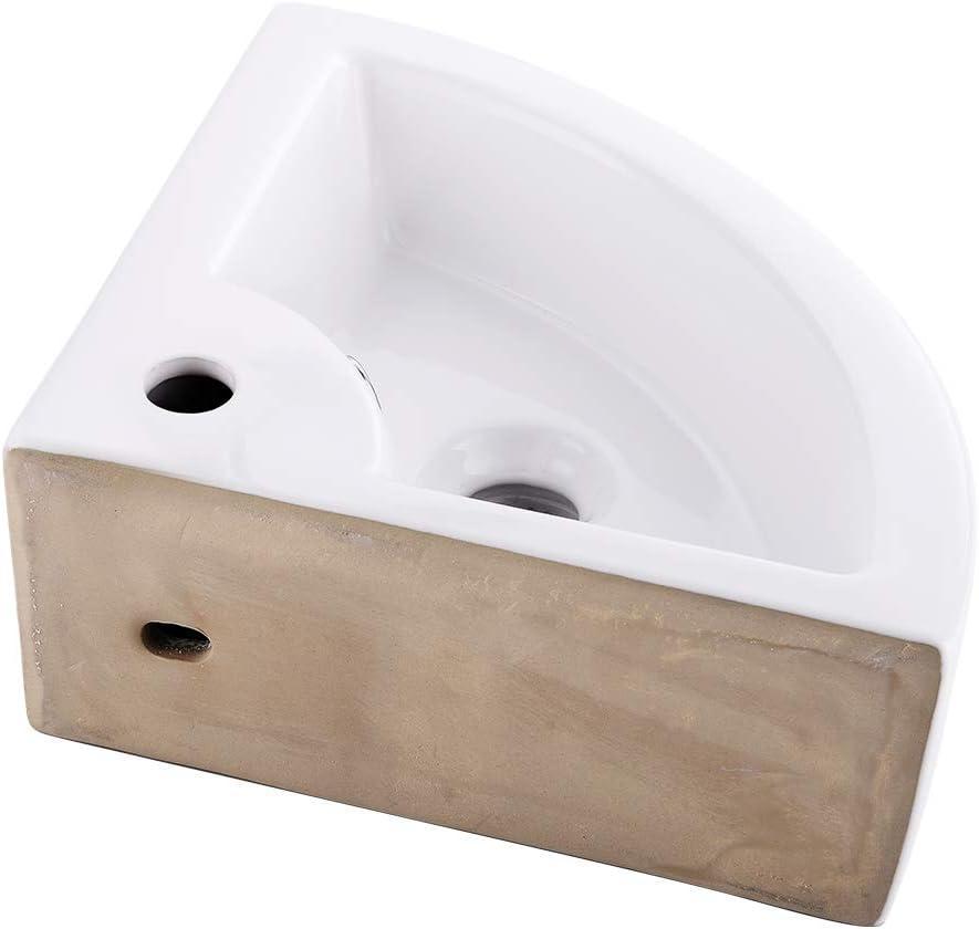 Small Corner Wall Mount Bathroom Sink and Faucet Combo - VOKIM White Porcelain Ceramic Above Counter Mini Vanity Vessel Sink with Chrome Faucet and Pop-up Drain Combo