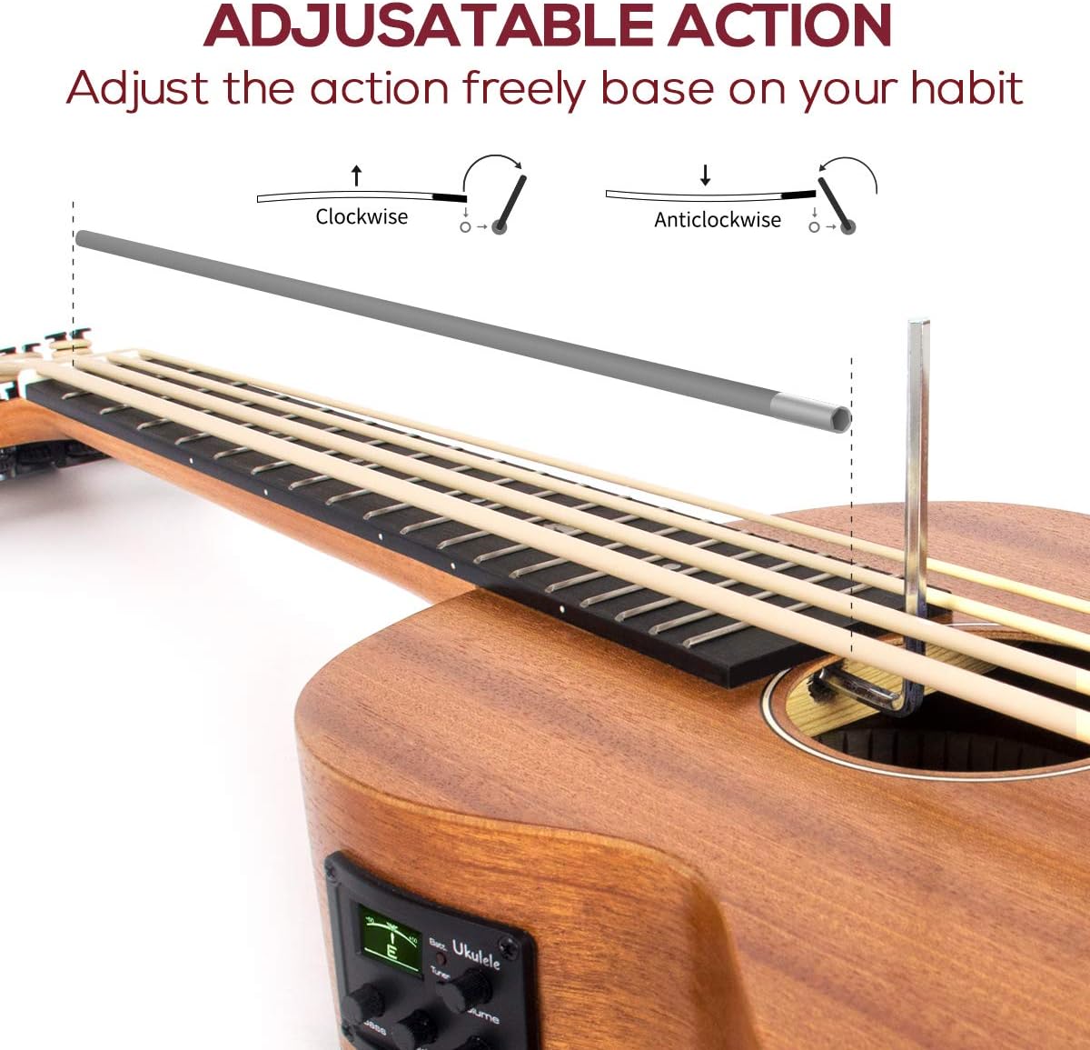 lotmusic Electric Acoustic Bass Ukulele 30 inch African Blackwood Professional Aquila EADG with Gig Bag Strap for Beginner and advanced.