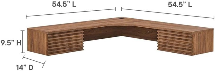 Pemberly Row Wall Mount Corner Modern Wood Office Desk in Walnut