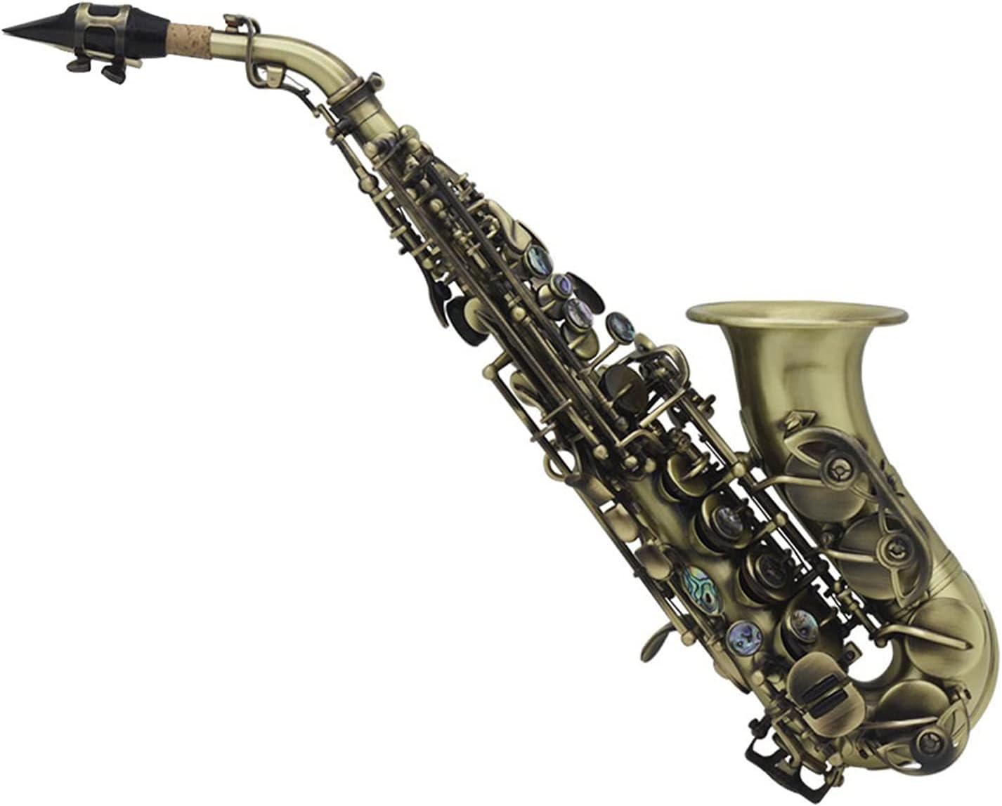 Saxophone Straight B-Flat Soprano Saxophone Antique Bronze Treble Small Elbow Key Type Woodwind Instrument