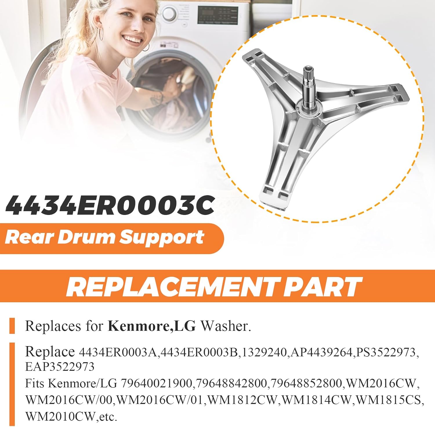 【UPGRADED】4434ER0003C Rear Drum Support (Spider) by Beaquicy - Replacement for Kenmore LG Washing Machine - Flange Shaft Assembly Replaces 4434ER0003A 4434ER0003B