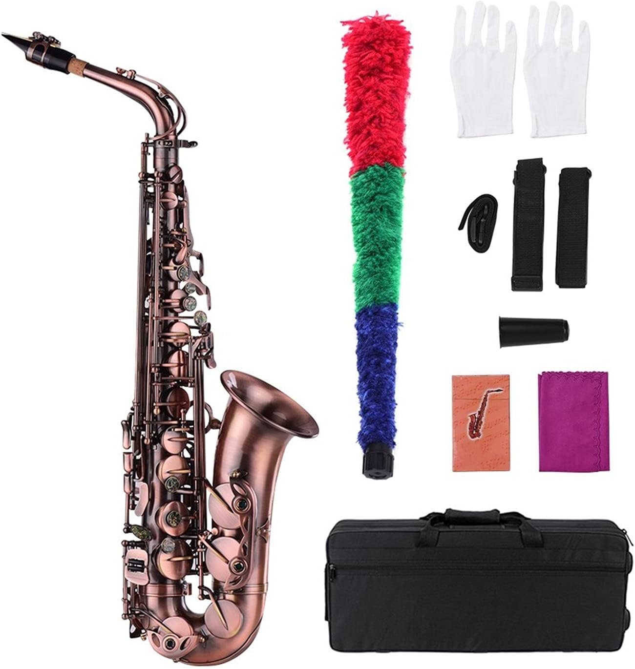 Bronze Bent EB Alto Saxophone E-Flat Sax Carved Pattern Woodwind Instrument with Carry Case Glovess Student Saxophone
