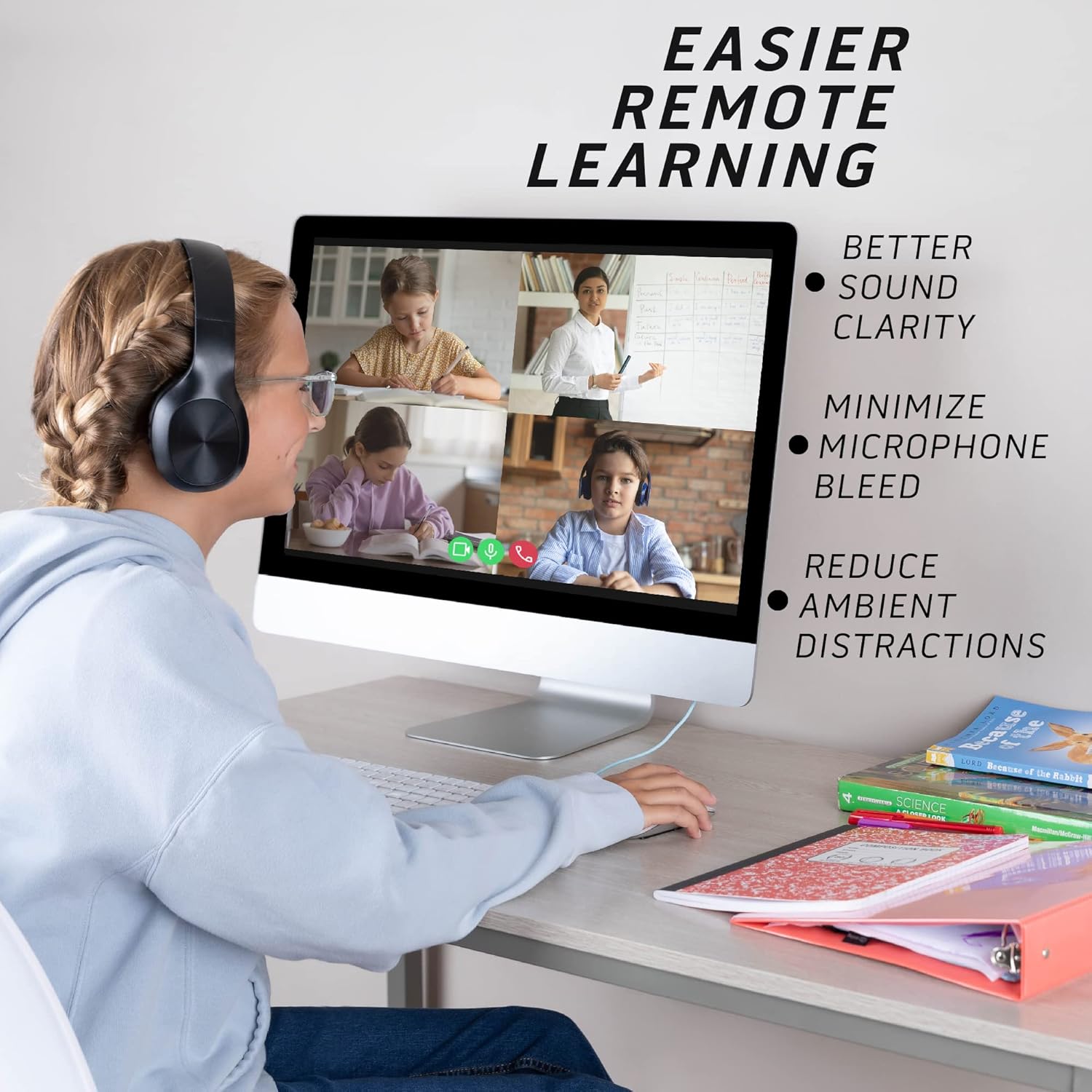 Classroom Headphones-Bulk 10-Pack, with Microphone Student On Ear Comfy Swivel Earphones for Library, School, Airplane, Kids-for Online Learning and Travel, HQ Stereo Sound 3.5mm Jack (Black)