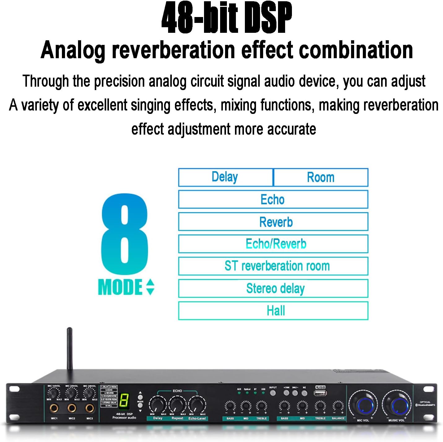 Audio Equalizer, Stereo Graphic Equalizer, Analog Reverberation Effect Combination, Digital Audio Optical Fiber Interface, Applicable to Various Audio, for Stage Amplifier