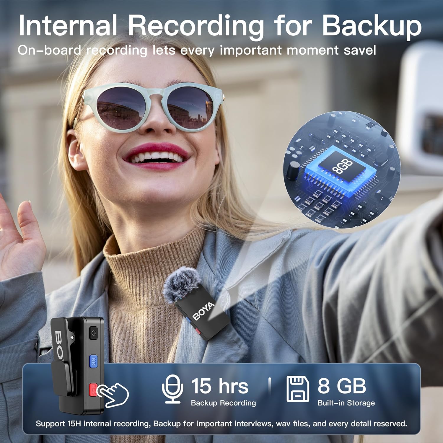 BOYAMIC Wireless Lavalier Microphone for iPhone Android Tablets Camera,Onboard Recording,984ft Range, 10h Battery Life with Charging Case, Clip on Wireless Lapel Mic for Live Streaming Video Recording