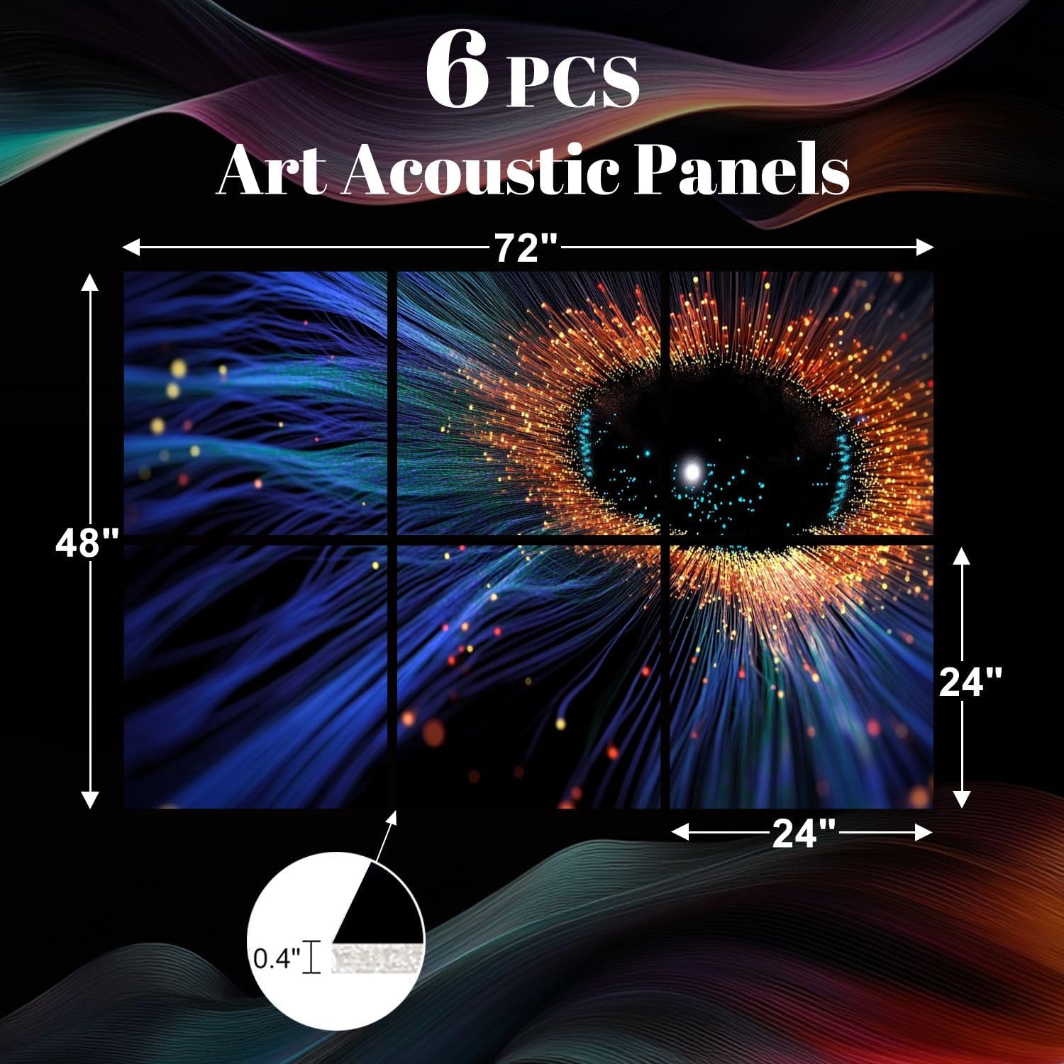 6 Pack Art Acoustic Panels Big data technology Abstract Soundproof Wall Panels, 48