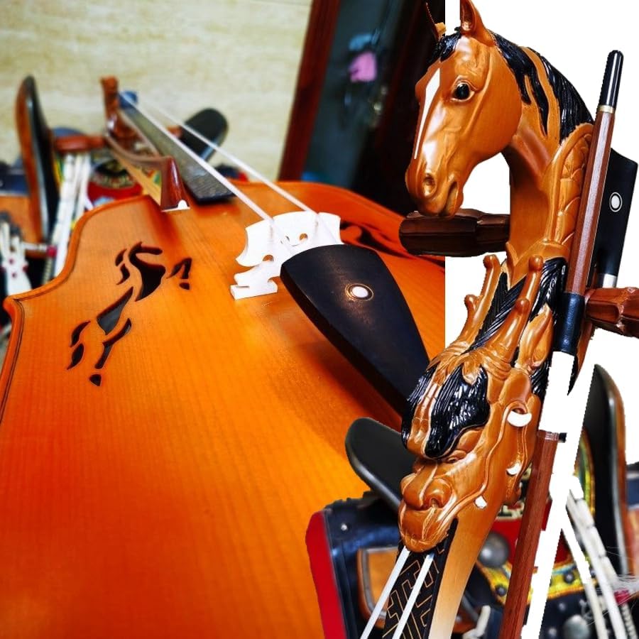 Professional Mongolian 2-string Horse Head Fiddle Horse Head string instrument Morin khuur Matouqin Huur Chaoer, Mongolian cello with bow. Padded Hard Case. #3001