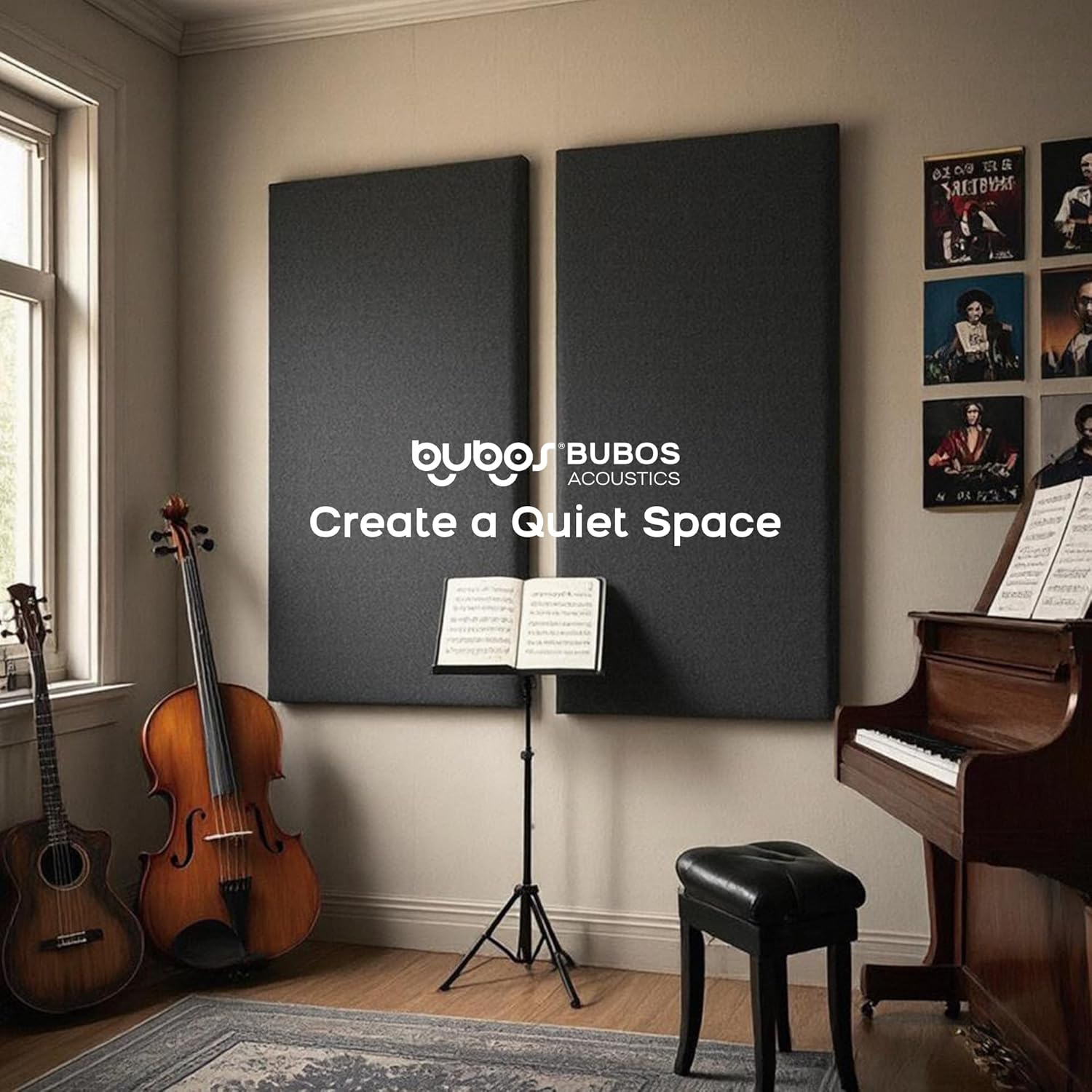 BUBOS 2 PCS Fabric Acoustic Panels,47.2''x23.6'' Decorative Sound Dampening Panels, Art Large Acoustic Wall Panels for Studios, Office, Home Theater,Max CavityPro Grey