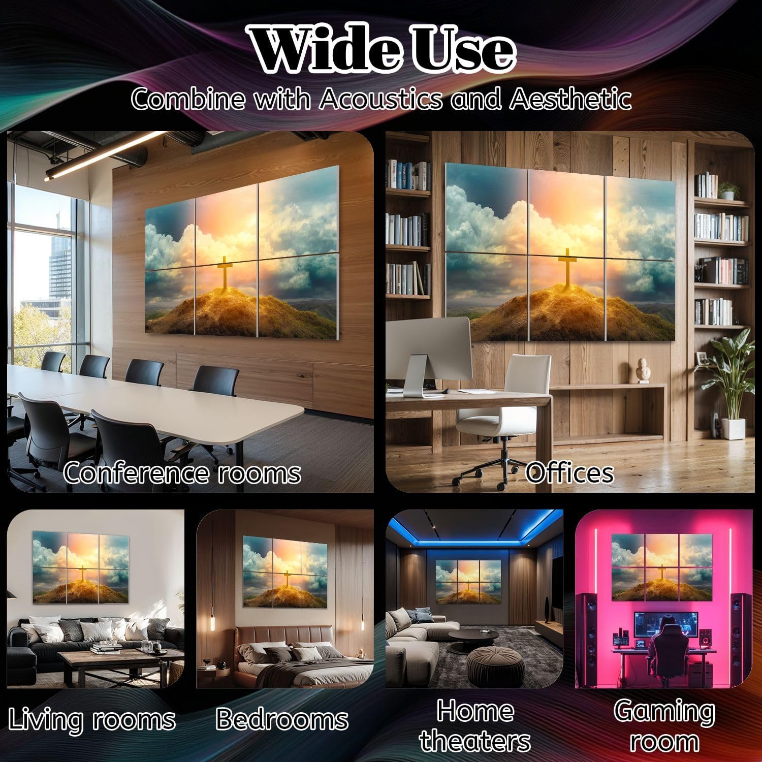 6 Pack Art Acoustic Panels Christian Cross hill Sound Absorbing Panel 48