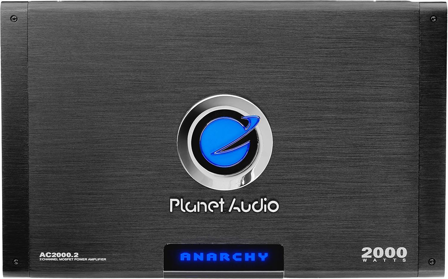Planet Audio AC2000.2 2 Channel Car Amplifier - 2000 High Output, High/Low Level Inputs, High/Low Pass Crossover, Hook Up to Subwoofer for Bass