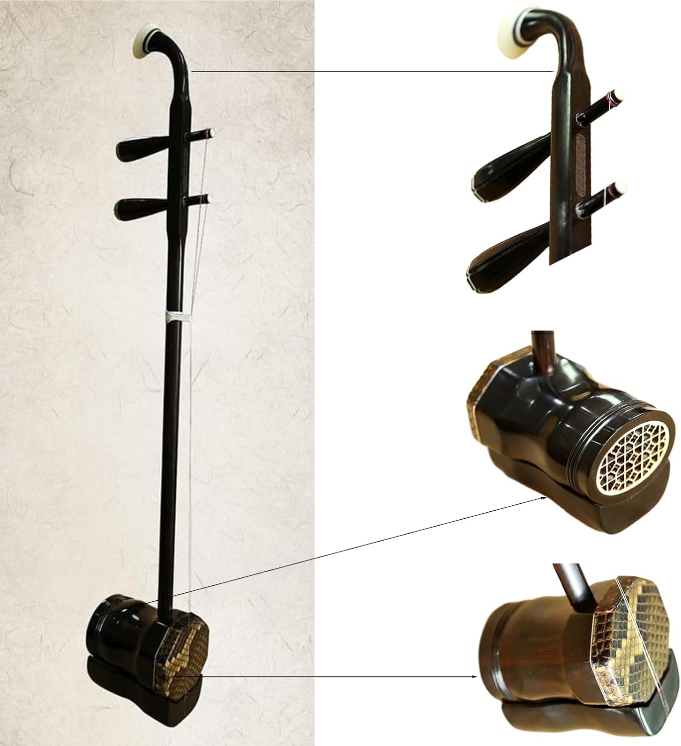 CoByda Ebony Octagonal Erhu 2-stringed Violin Ethnic Instruments Musical Instruments Playing Beginner Erhu