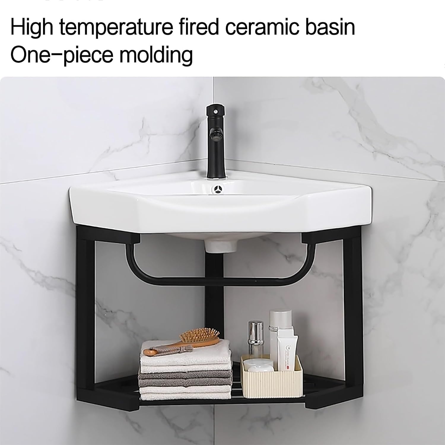 Corner Wall Mount Bathroom Sink corner ceramic sink small utility sink narrow bathroom vanity Bathroom Cabinet With Faucet And Drain small corner sink White Resin Basin Sink for Small Space(16.5in/42c