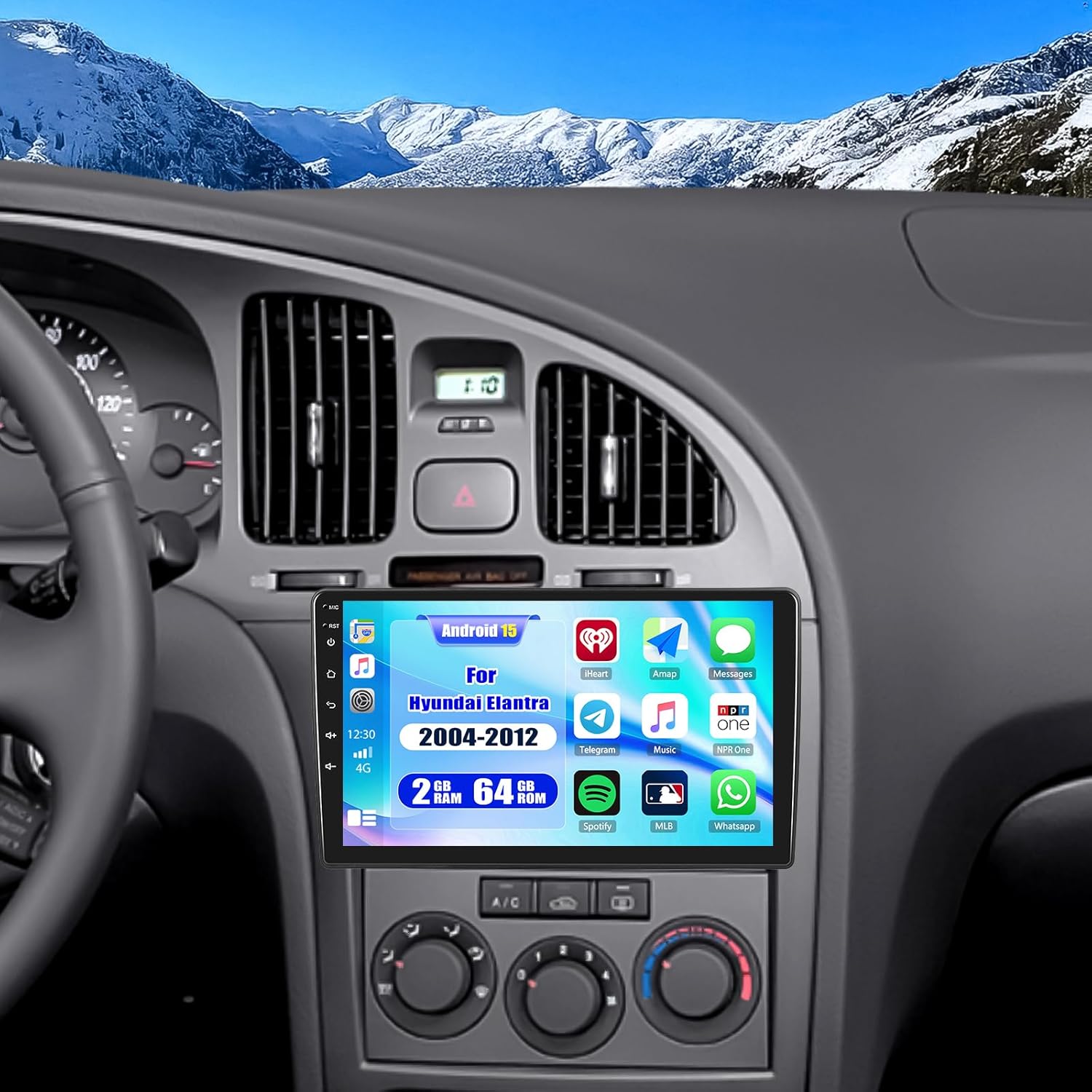 CAMECHO Android 15 Car Stereo for Hyundai Elantra 2004-2012 9 Inch 2G+64G Touch Screen with Wireless CarPlay Android Auto Mirror Link 26UI Bluetooth FM GPS Navigation WiFi SWC Backup Camera