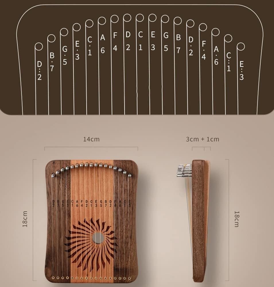 17 Strings Lyre Harp, Portable Fingerplay Lyre Harp with Tuning Wrench,Strings and Burlap Bag, Wooden Musical Instrument (Color:Black,Walnut)(Rosewood+maple)