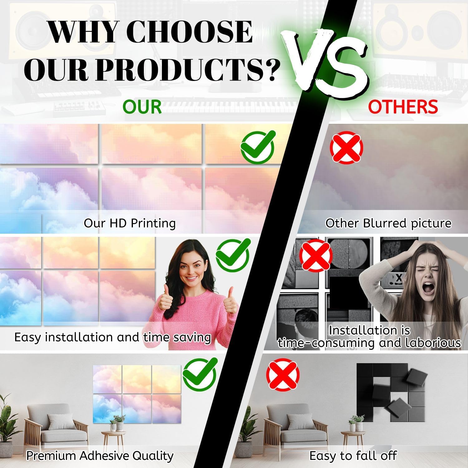 6 Pack Art Acoustic Panels Rainbow Clouds Sound Absorbing Panel 48