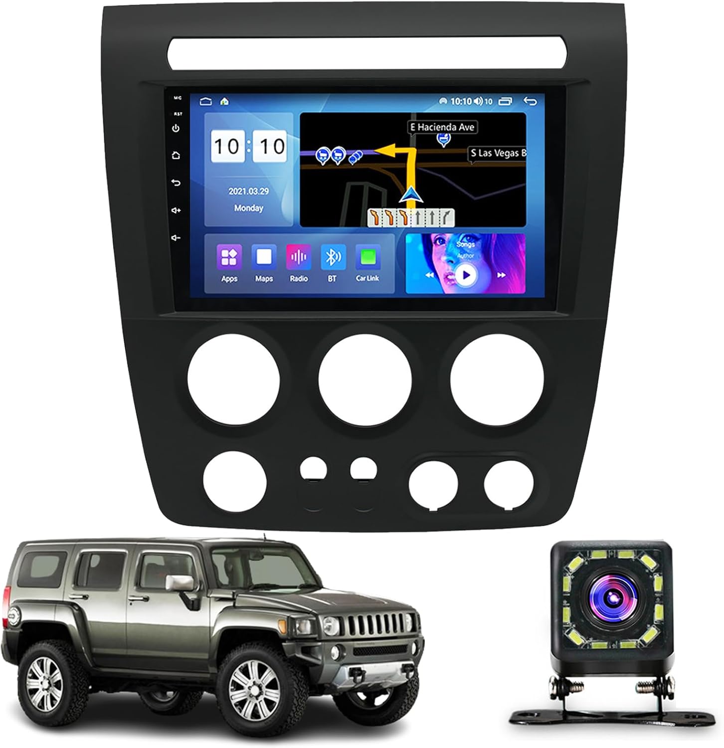 9 inch Car Screen for Hummer H3 (2005-2010), Multimedia Video Audio Player, Android 10 Car Radio with Android Auto/CarPlay/GPS/WiFi/Bluetooth/AM/FM Radio(Size:Octa Core 4+64G)