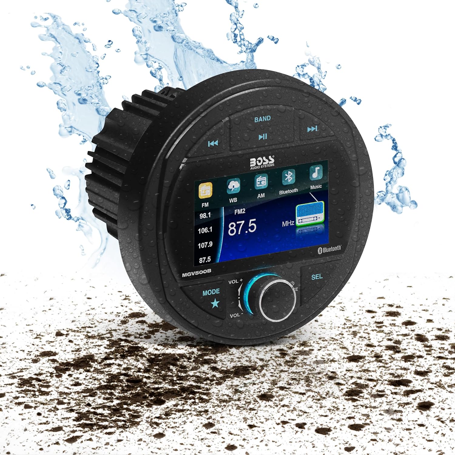 BOSS Audio Systems MGV500B Marine Boat Stereo Gauge Receiver – Bluetooth, No CD DVD Player, AM/FM Radio, 3 Inch Color Screen, Weatherproof