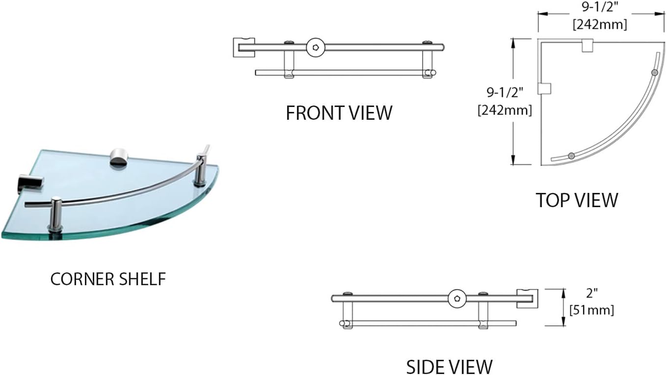 Blossom Glass Corner Shelf with Solid Brass Chrome Finish Bathroom Organizer Shower Caddy