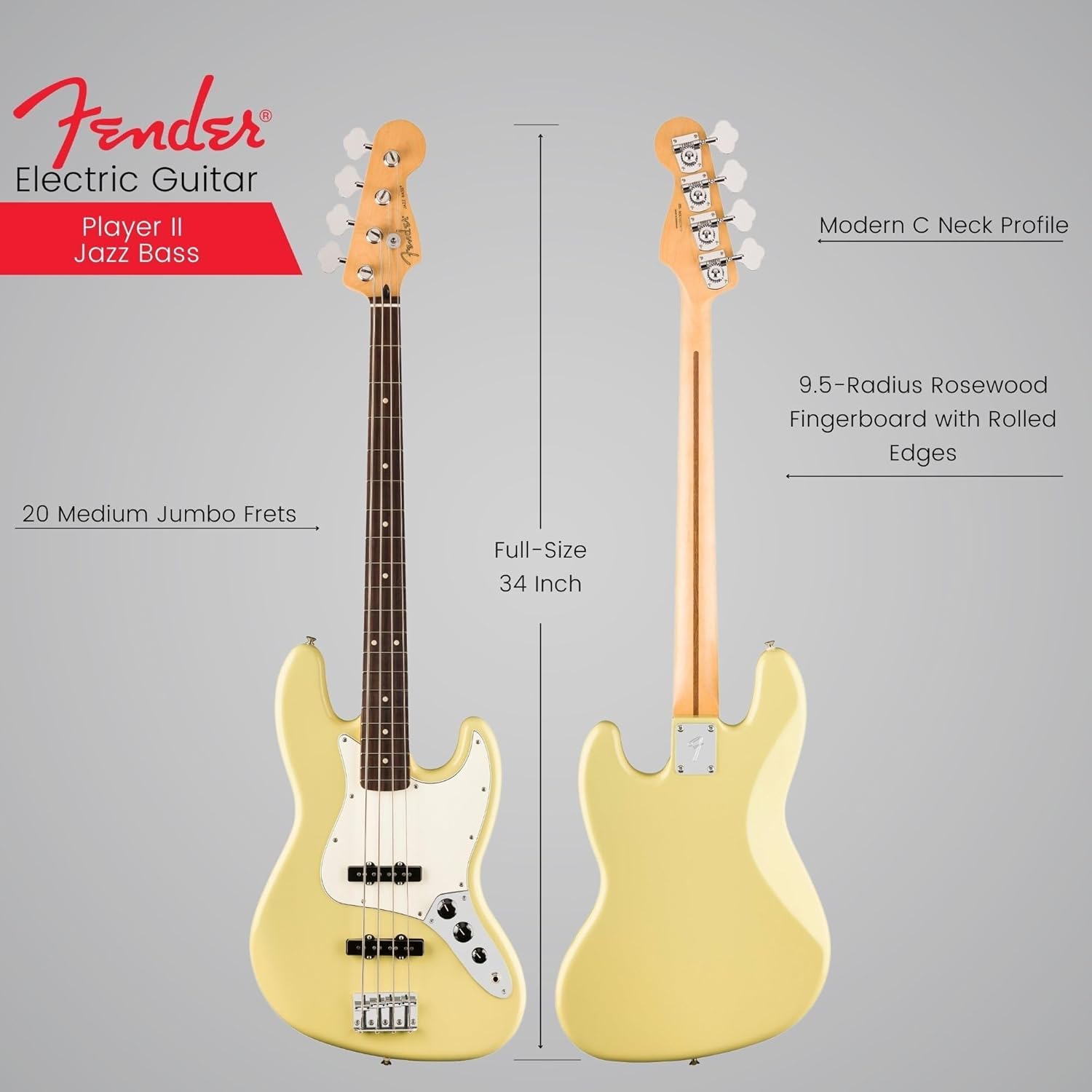 Fender Player II Jazz Bass - Hialeah Yellow with Rosewood Fingerboard