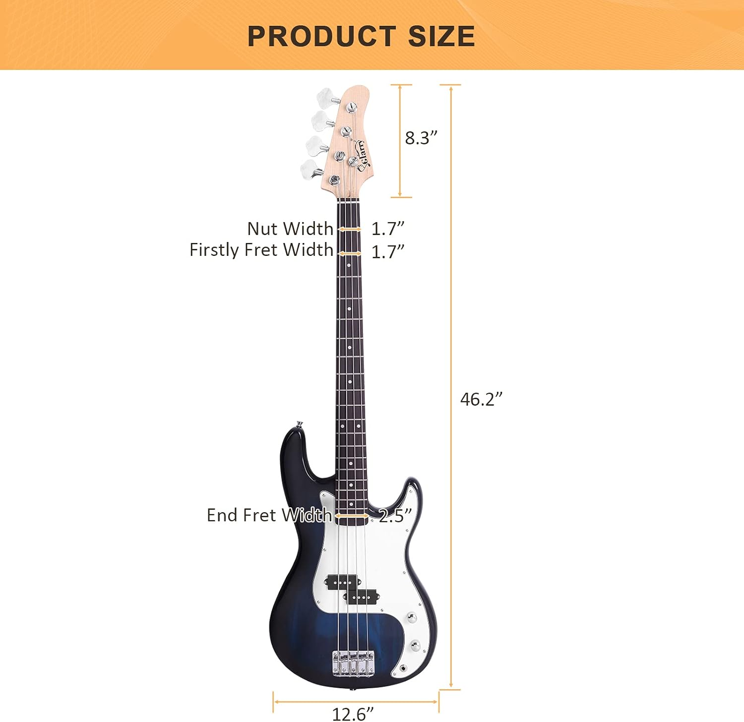 Glarry Electric Bass Guitar Full Size 4 String Rosewood Basswood Fire Style Exquisite Burning Bass (Dark Blue)