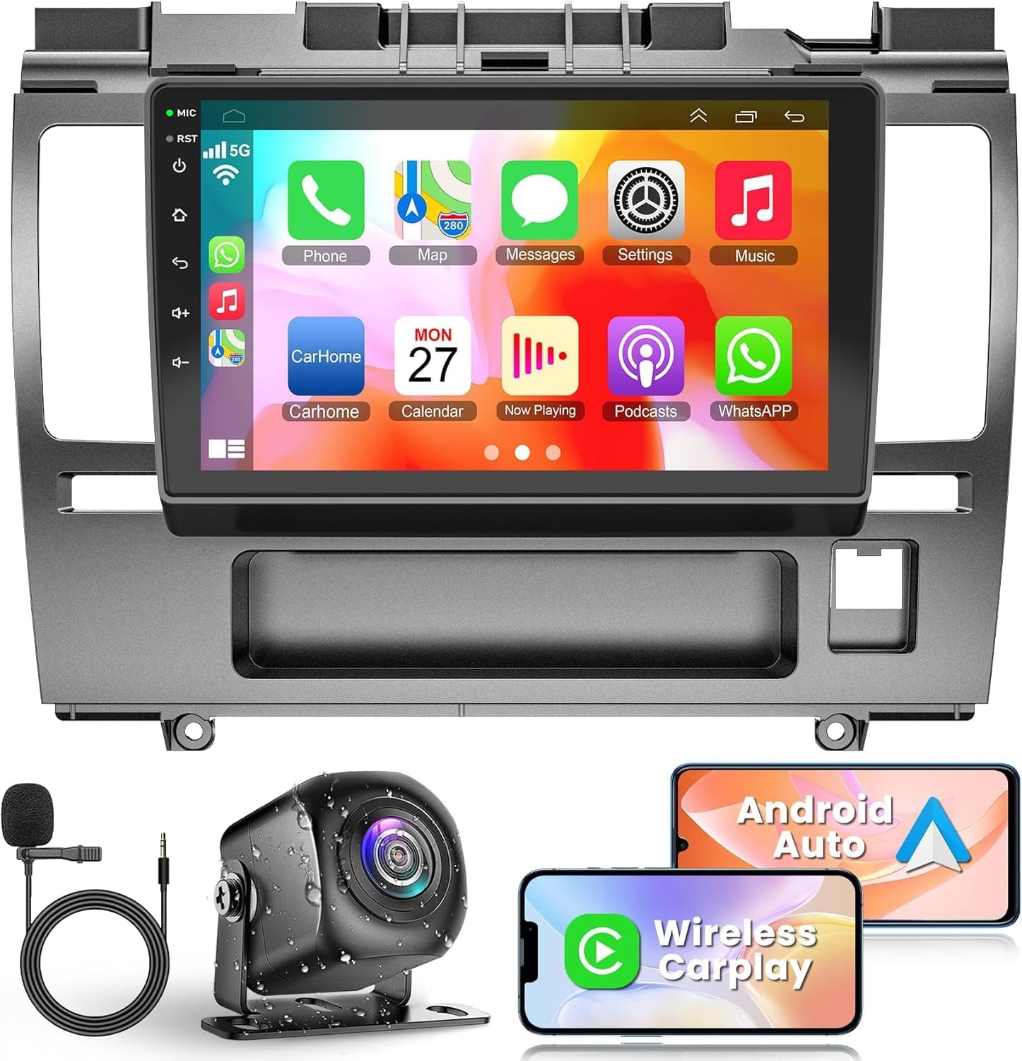 4+64G for Nissan Versa 2007-2011 Android 13 for Car Radio, 9 Inch IPS Touch Screen Car Stereo with Wireless Carplay/Android Auto, DSP, Bluetooth5.2, Backup Camera, OBD2/DVR/TPMS