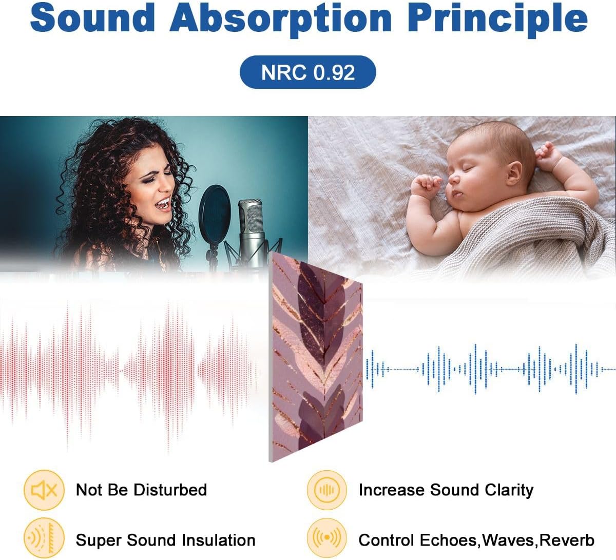 6 Pack Art Acoustic Panels Rose gold glitter knitted seamless pattern Soundproof Wall Panels, 48