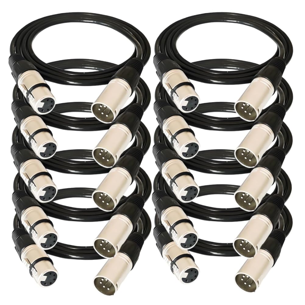10 Pack 5 Pin XLR Connector, XLR Microphone Cable, Balanced Male to Female Connections for Microphone and Audio Interface (3 Meter/10Ft)