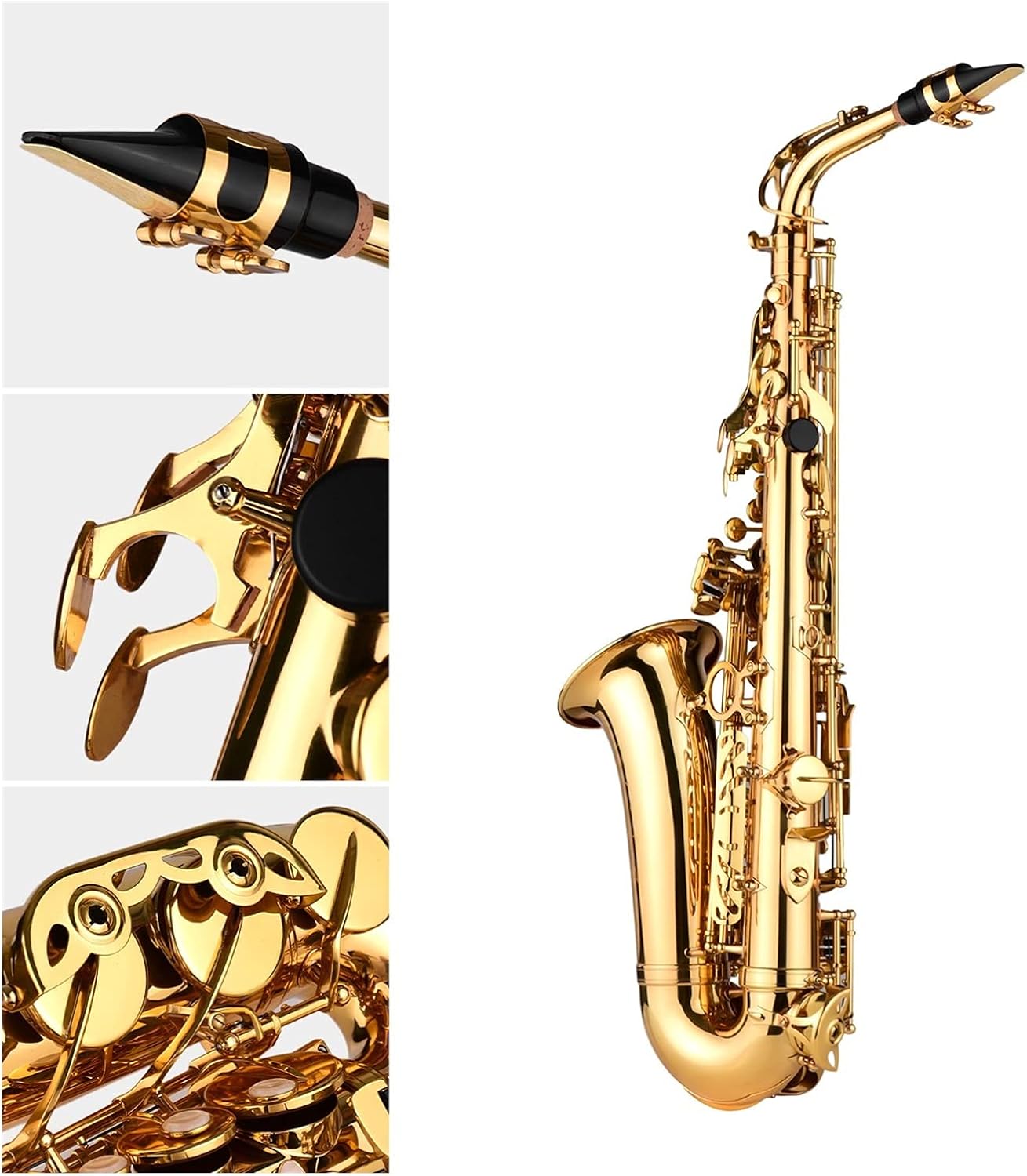 EB Alto Saxophone Brass Lacquered Alto Sax Wind Instrument with Carry Bag Gloves Straps Cleaning Cloth Brush Student Saxophone