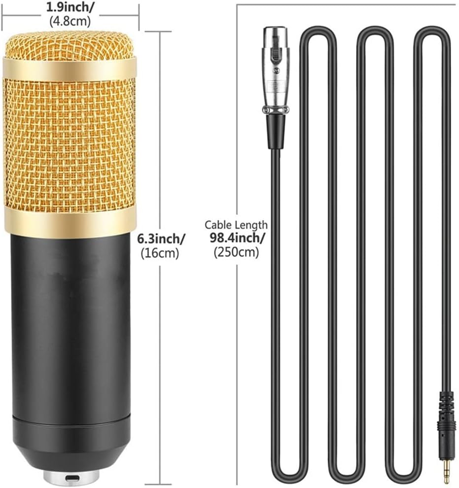 Microphone Bm800 Recording Studio Condenser Microphone is Suitable for Radio Broadcasting Singing Recording Computer,: White Gold Pack 2 V8-BM800