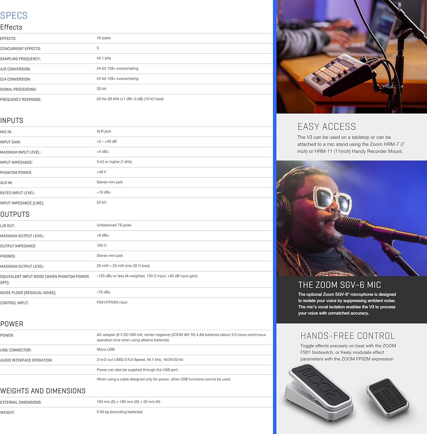 Zoom V3 Vocal Processor + Acc.