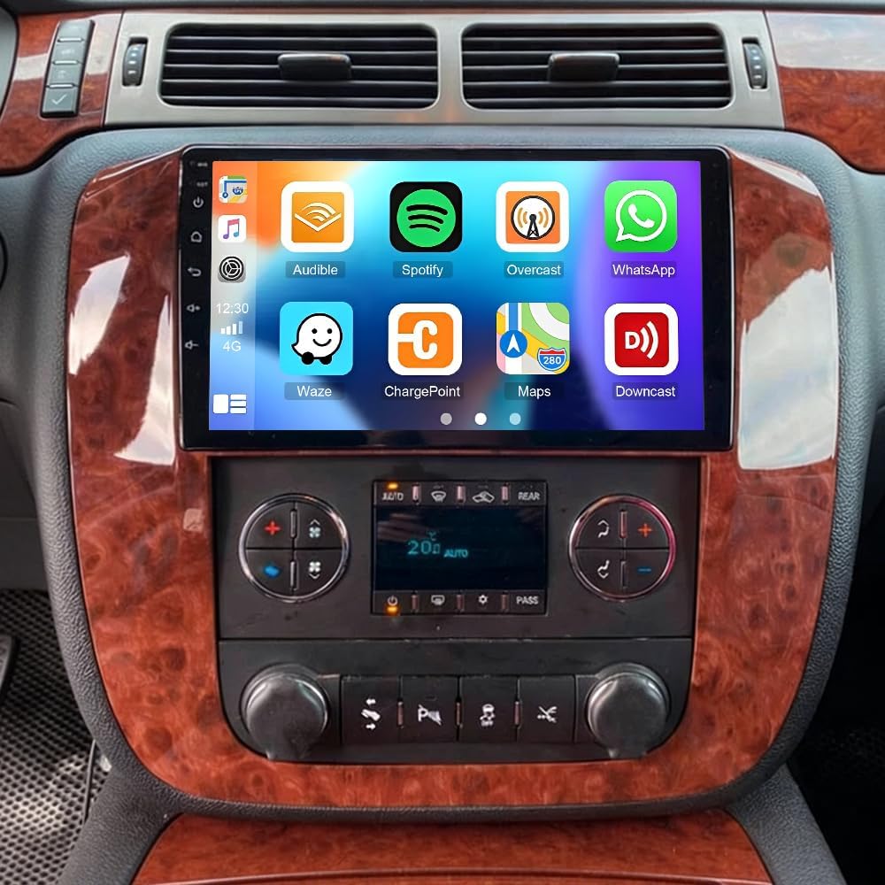 Car Stereo Radio Compatible for Chevrolet Avalanche 2012 with Carplay Android Auto GPS Navigation 9in Touchscreen Car Radio Player with Bluetooth WiFi FM SWC Mirror Link Split Screen + Backup Camera
