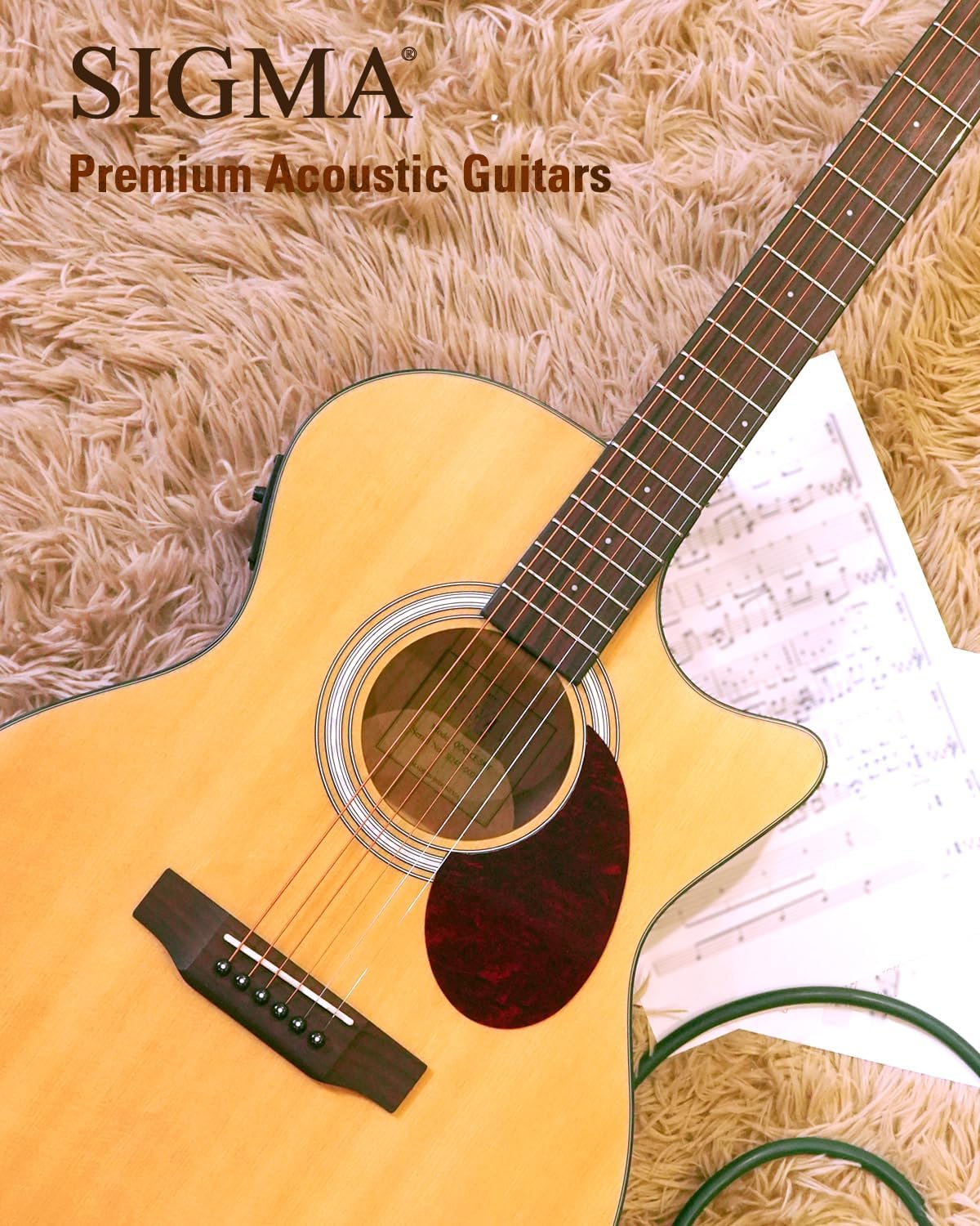 SIGMA 40” Acoustic Electric Guitar, OOO Cutaway, Name Brand EXP16 Strings, Solid Spruce Top, Satin Natural, Sapele/Mahogany Back & Sides, Right(OOOCE)