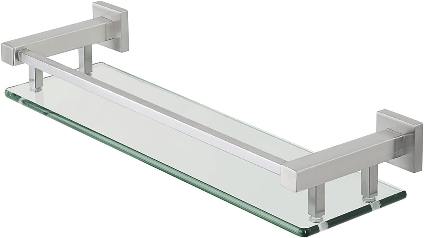 Bathroom Shelf Bathroom Glass Shelf Aluminum Tempered Glass Thick Rectangular 1 Tier Storage Organizer Wall Mount Glass Floating Shelves Bathroom Wall Shelves (Color : Brushed Silver)