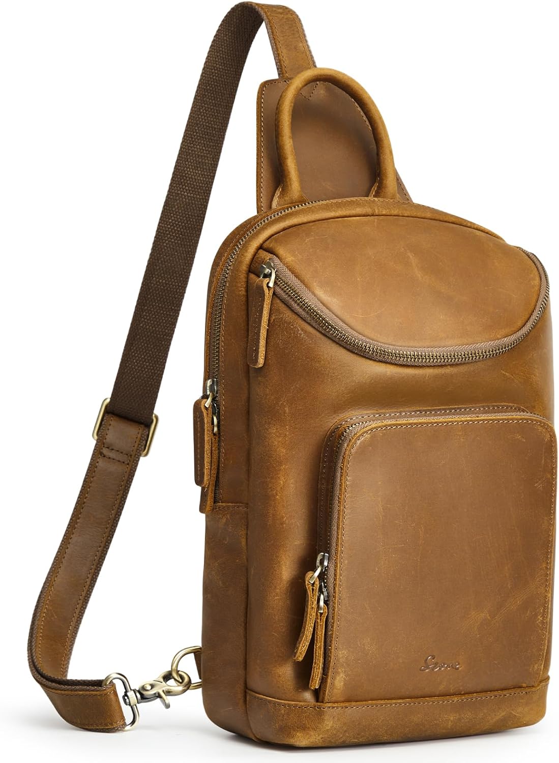 S-ZONE Sling Bag for Women Men Genuine Leather Vintage Crossbody Chest Bags Backpack Daypack Outdoor Travel