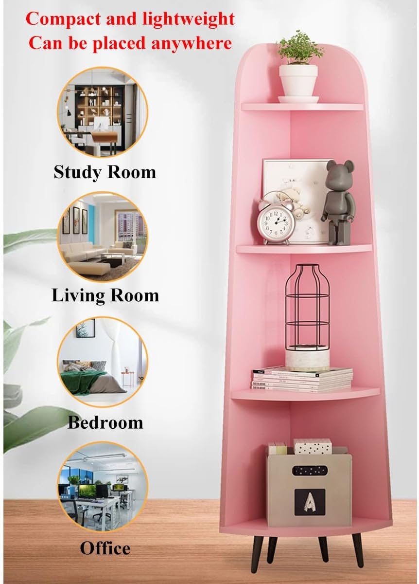 Standing Corner Shelf 4 Tier, Narrow Bookshelf Wooden Shelving Unit for Living Room Bedroom Office, Storage Shelves Ladder Shelf Retro Corner Cabinet (Original Wood One Size)
