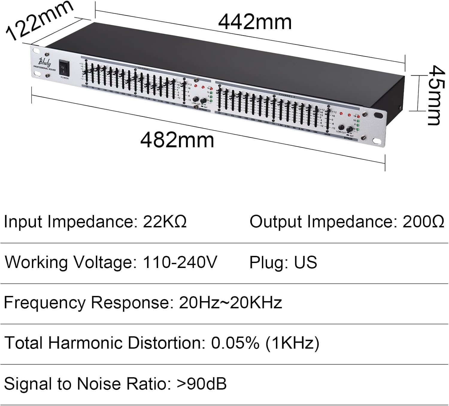 15-Band Equalizer Audio Equalizer EQ-215 Dual Channel 1U Rack Mount 2-channel Stereo Graphic Equalizer Stereo Equalizer Graphic Equalizer