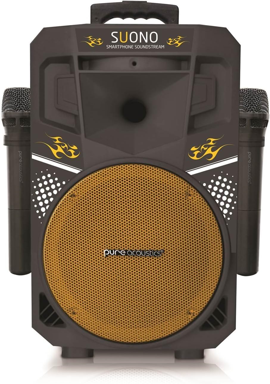 Karaoke-Machine, Wireless Portable-Speakers with 2 Wireless Microphones, PA-Sound System (MCP-75 Suono) Yellow & Black
